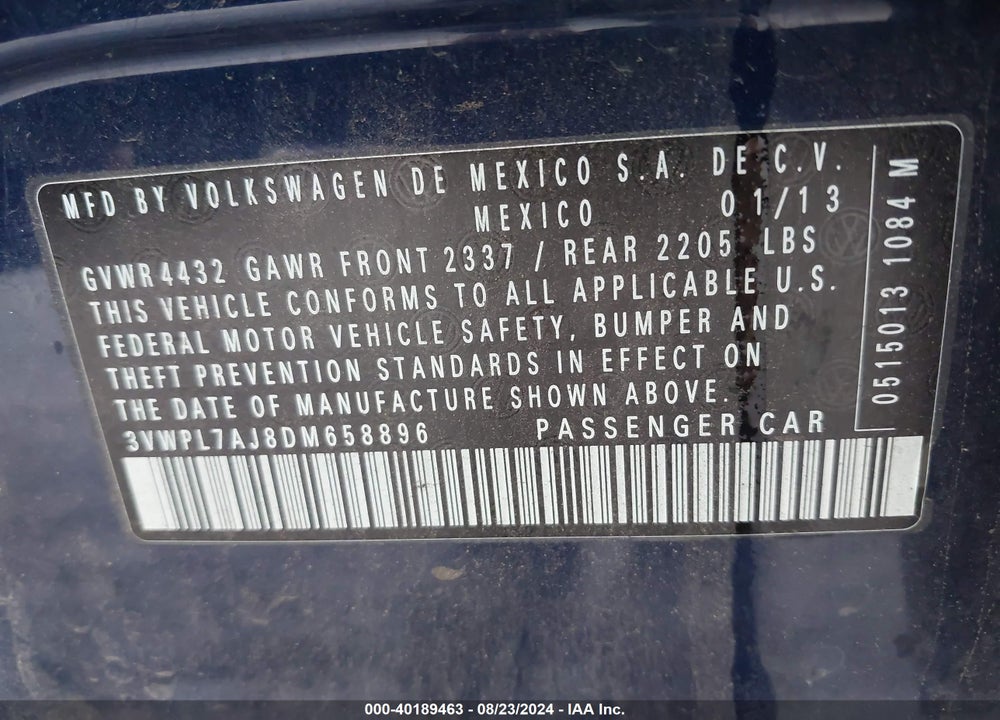 2013 VOLKSWAGEN JETTA SPORTWAGEN 2.0L TDI VIN: 3VWPL7AJ8DM658896