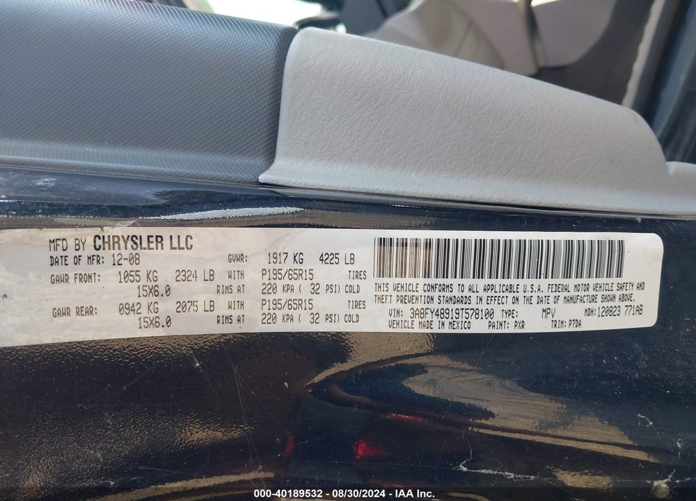 2009 CHRYSLER PT CRUISER LX VIN: 3A8FY48919T578100