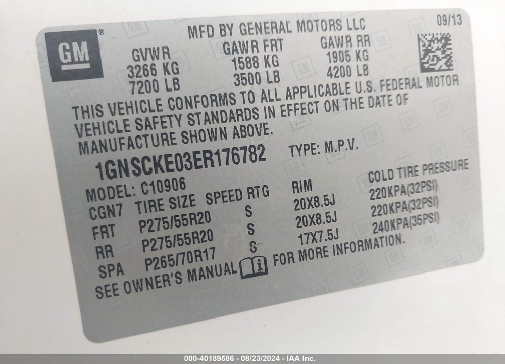 2014 CHEVROLET SUBURBAN 1500 LTZ VIN: 1GNSCKE03ER176782
