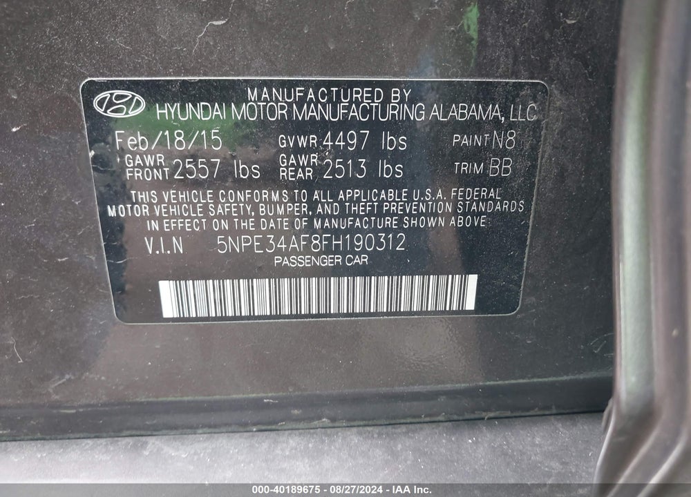 2015 HYUNDAI SONATA LIMITED VIN: 5NPE34AF8FH190312