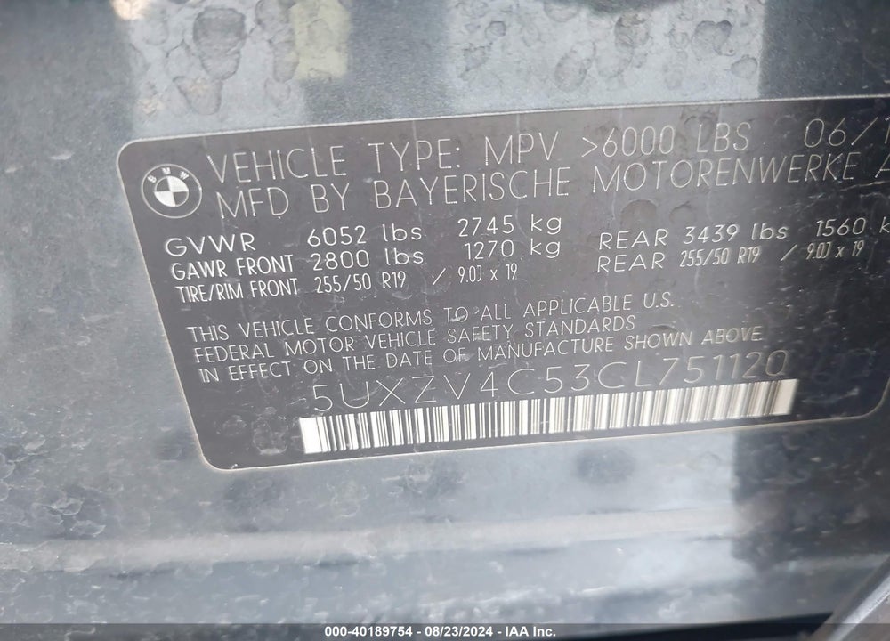 2012 BMW X5 XDRIVE35I/XDRIVE35I PREMIUM/XDRIVE35I SPORT ACTIVITY VIN: 5UXZV4C53CL751120