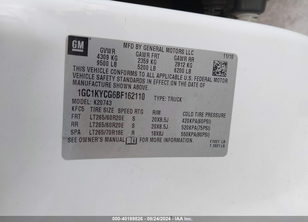 2011 CHEVROLET SILVERADO 2500HD LTZ VIN: 1GC1KYCG6BF162110