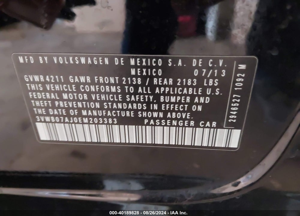 2014 VOLKSWAGEN JETTA 1.8T SE VIN: 3VWB07AJ0EM203383