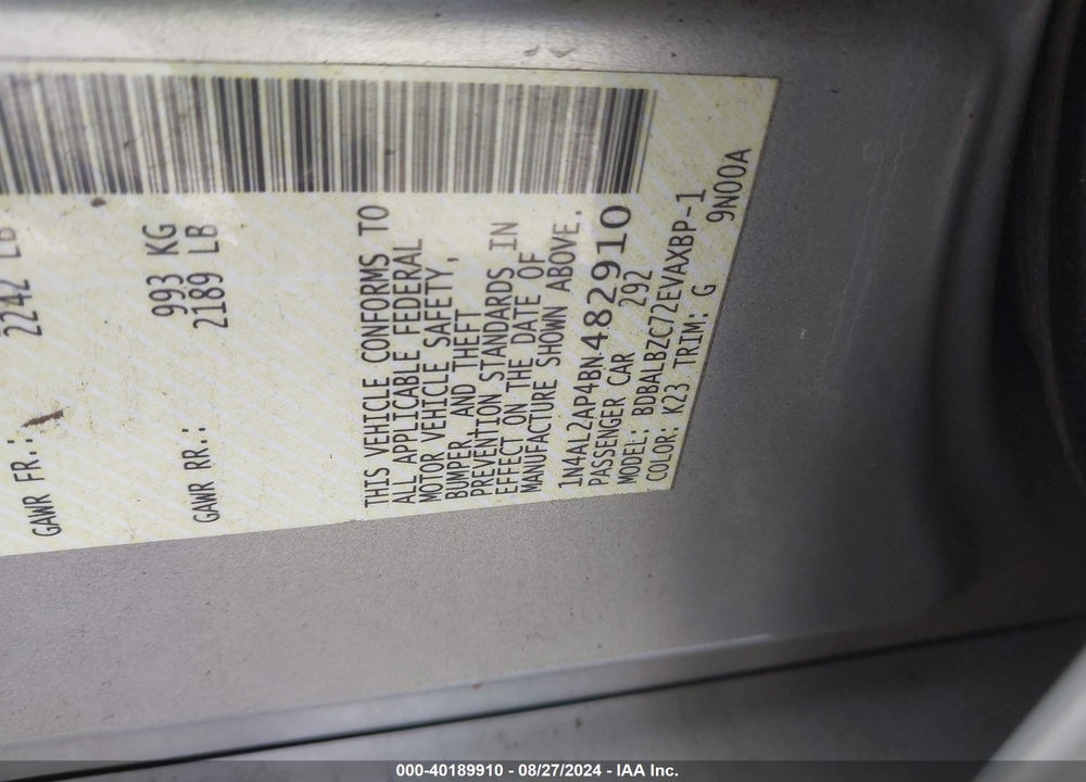 2011 NISSAN ALTIMA 2.5 S VIN: 1N4AL2AP4BN482910