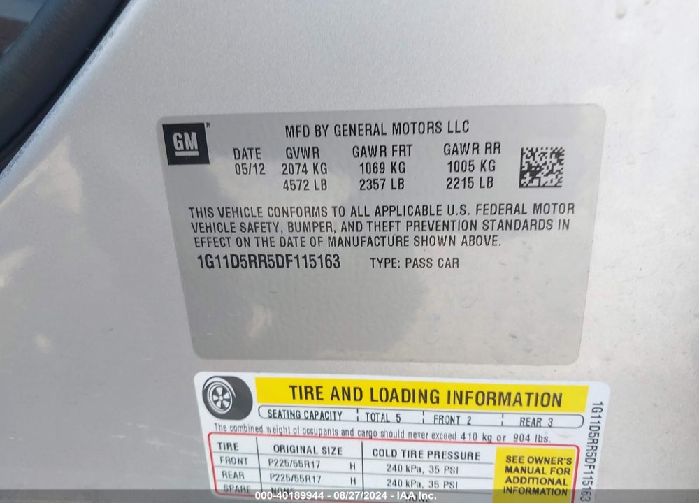 2013 CHEVROLET MALIBU VIN: 1G11D5RR5DF115163