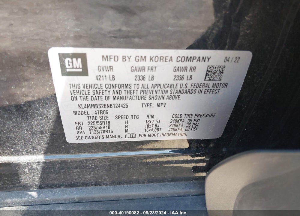 2022 BUICK ENCORE GX FWD PREFERRED VIN: KL4MMBS26NB124425
