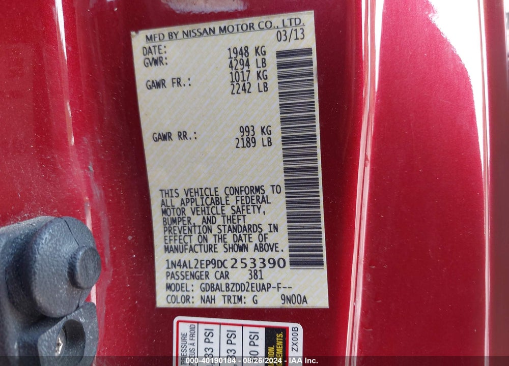 2013 NISSAN ALTIMA 2.5 S VIN: 1N4AL2EP9DC253390