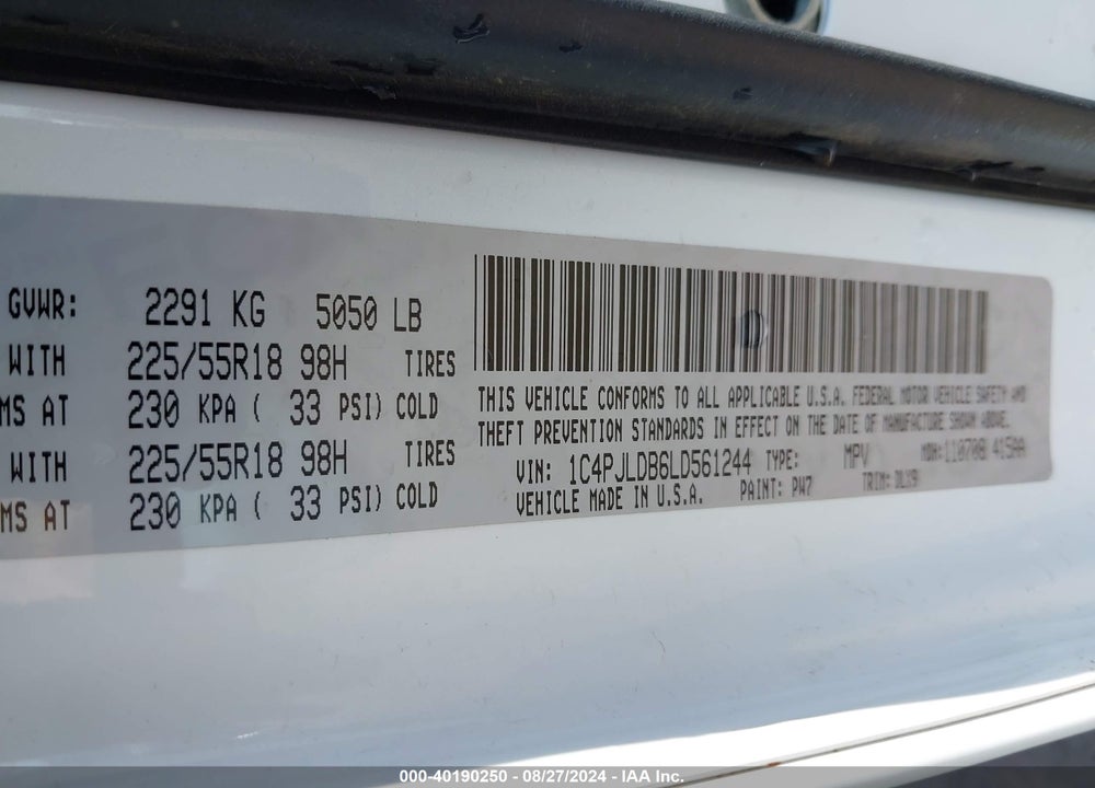 2020 JEEP CHEROKEE LIMITED FWD VIN: 1C4PJLDB6LD561244