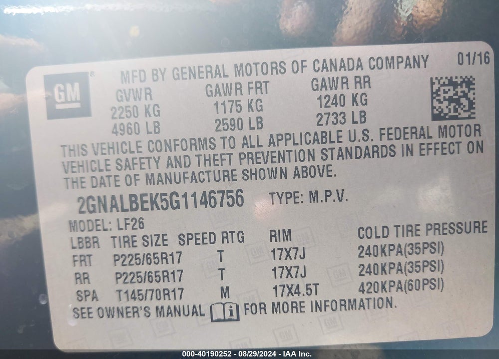 2016 CHEVROLET EQUINOX LS VIN: 2GNALBEK5G1146756