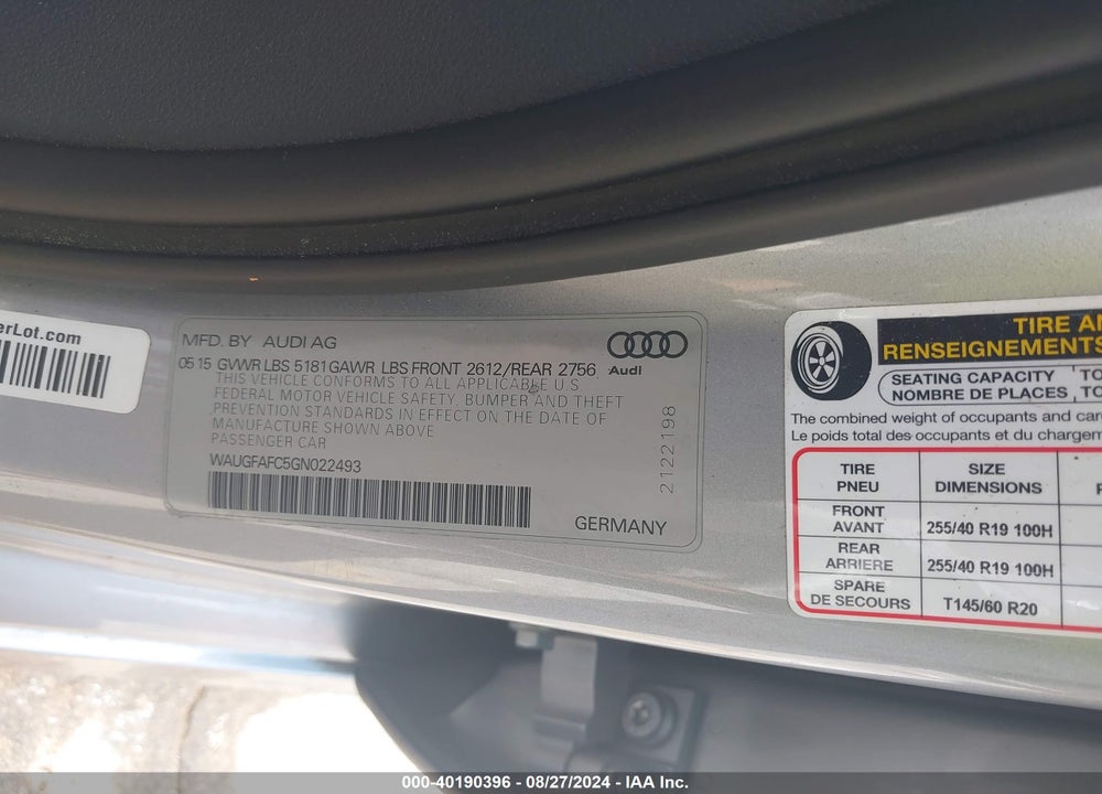 2016 AUDI A6 2.0T PREMIUM PLUS VIN: WAUGFAFC5GN022493
