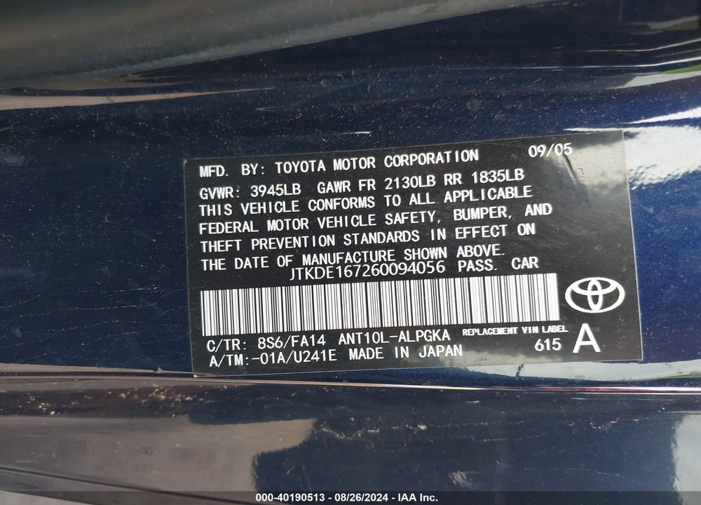 2006 SCION TC VIN: JTKDE167260094056