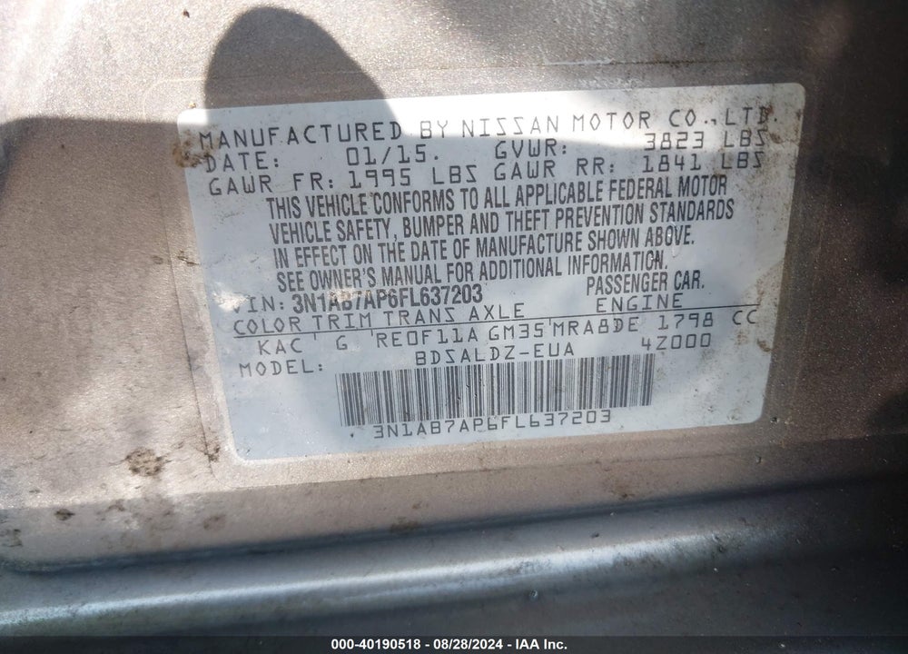 2015 NISSAN SENTRA FE+ S/S/SL/SR/SV VIN: 3N1AB7AP6FL637203