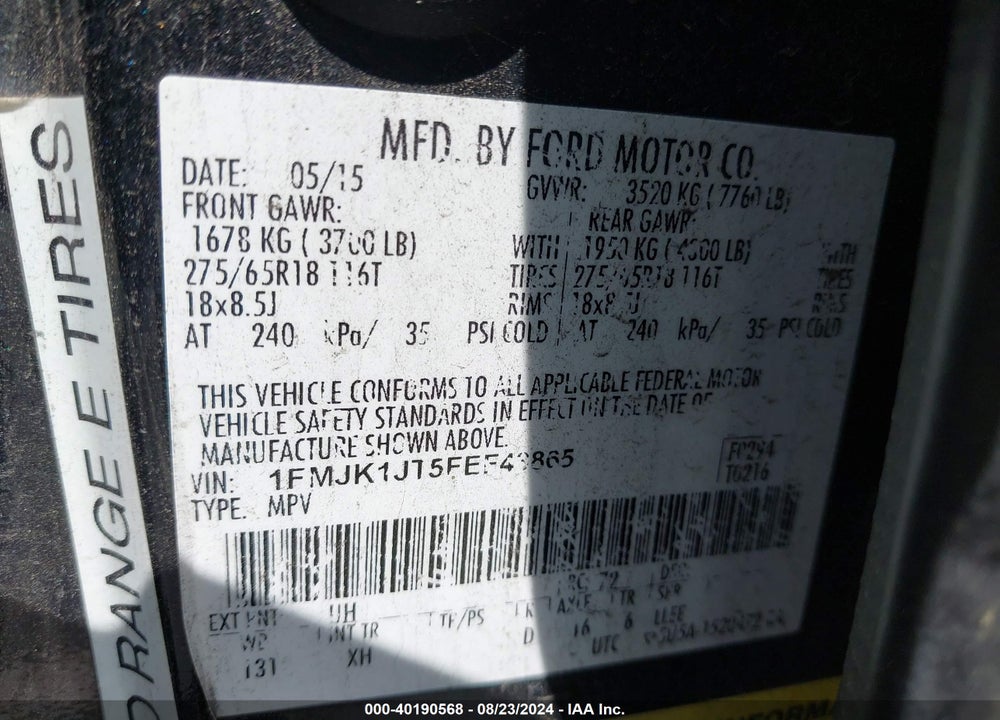 2015 FORD EXPEDITION EL XLT VIN: 1FMJK1JT5FEF43865