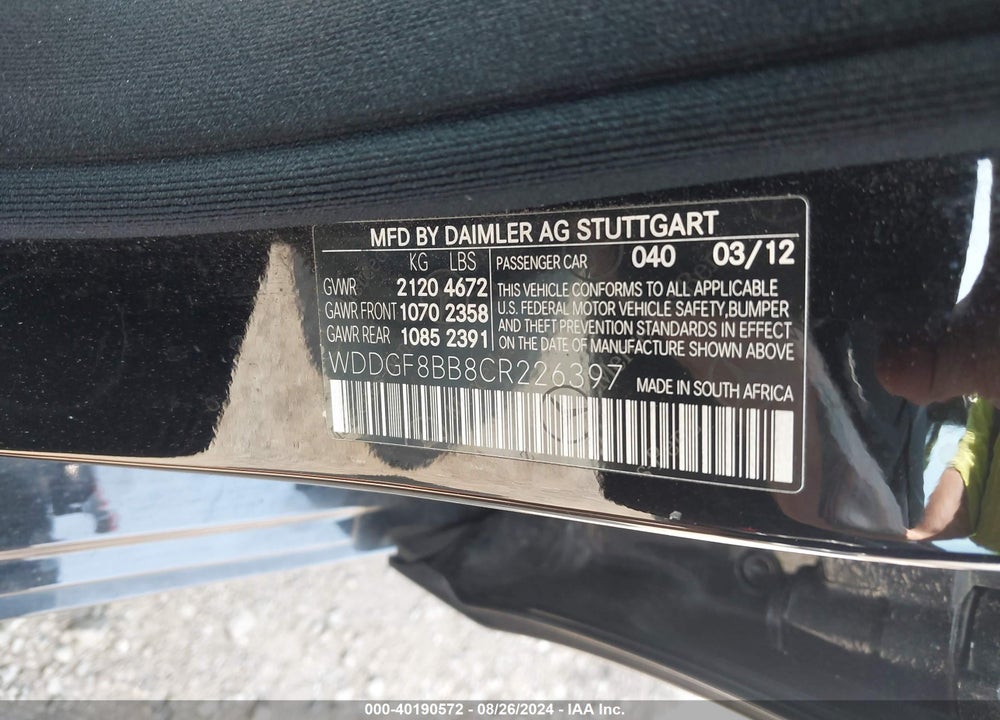 2012 MERCEDES-BENZ C 300 LUXURY 4MATIC/SPORT 4MATIC VIN: WDDGF8BB8CR226397