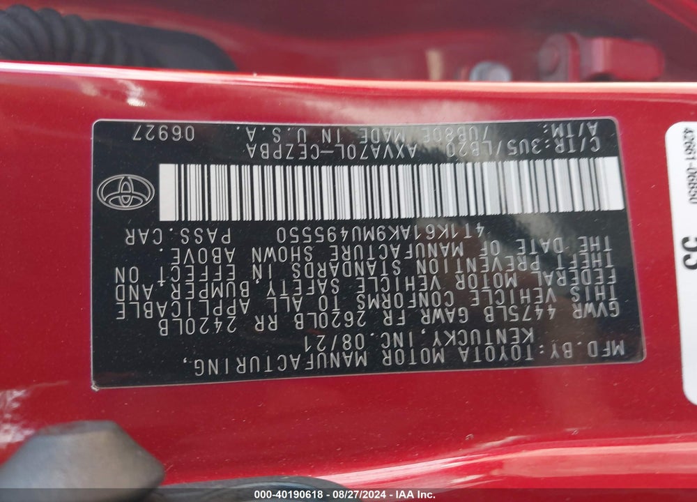 2021 TOYOTA CAMRY XSE VIN: 4T1K61AK9MU495550