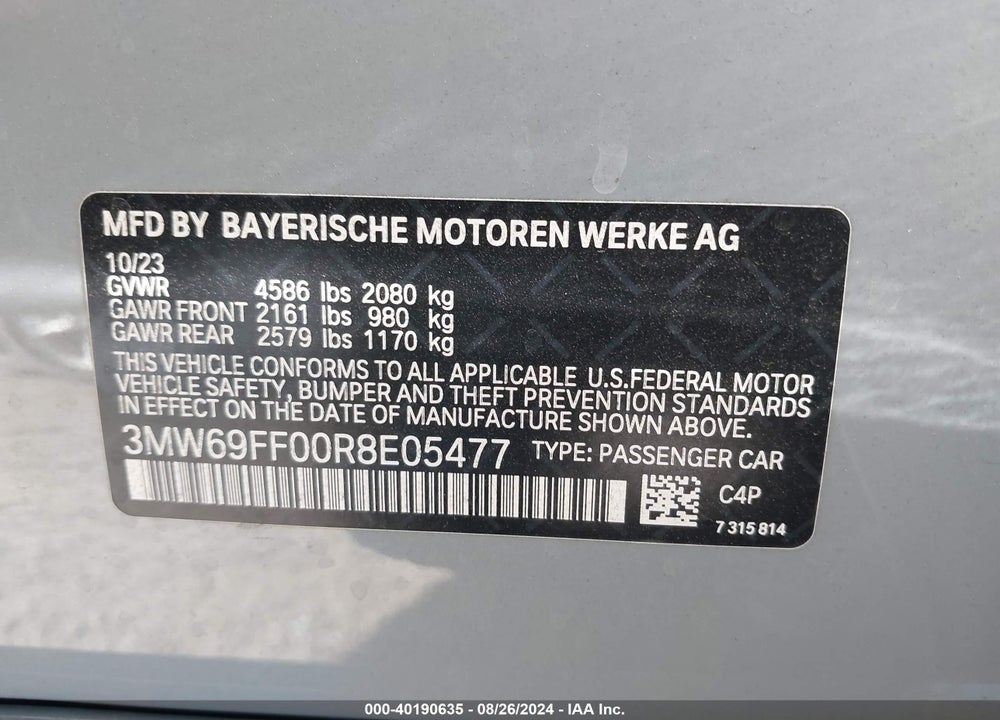 2024 BMW 3 SERIES 330I VIN: 3MW69FF00R8E05477