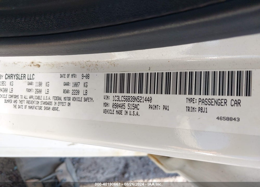 2009 CHRYSLER SEBRING TOURING VIN: 1C3LC56B39N521440