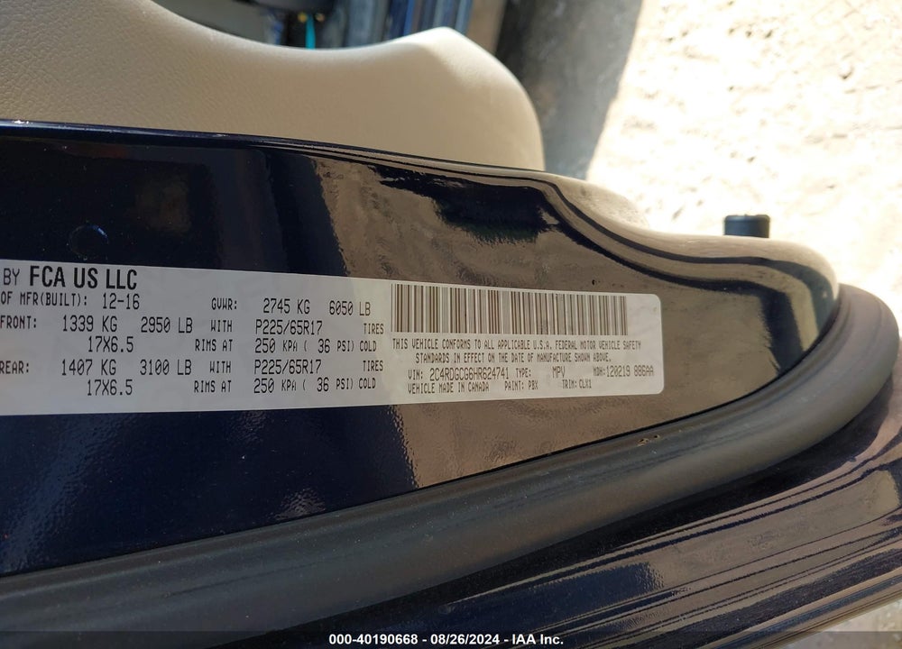 2017 DODGE GRAND CARAVAN SXT VIN: 2C4RDGCG6HR624741