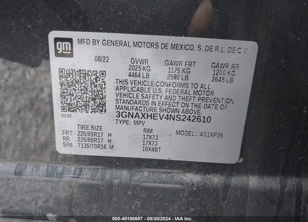 2022 CHEVROLET EQUINOX FWD LS VIN: 3GNAXHEV4NS242610