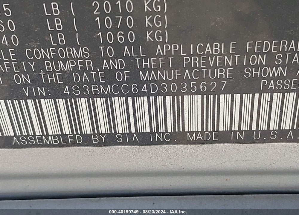 2013 SUBARU LEGACY 2.5I PREMIUM VIN: 4S3BMCC64D3035627