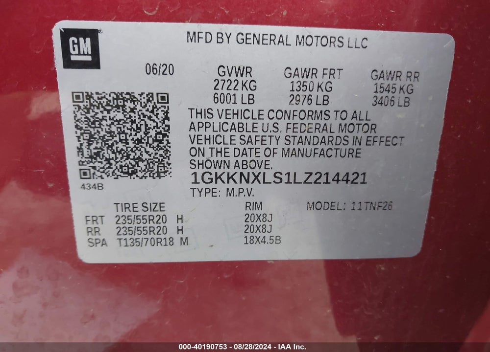 2020 GMC ACADIA AWD DENALI VIN: 1GKKNXLS1LZ214421