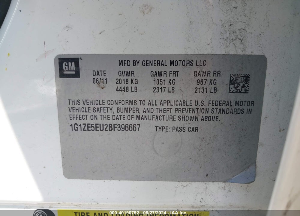 2011 CHEVROLET MALIBU LTZ VIN: 1G1ZE5EU2BF396667