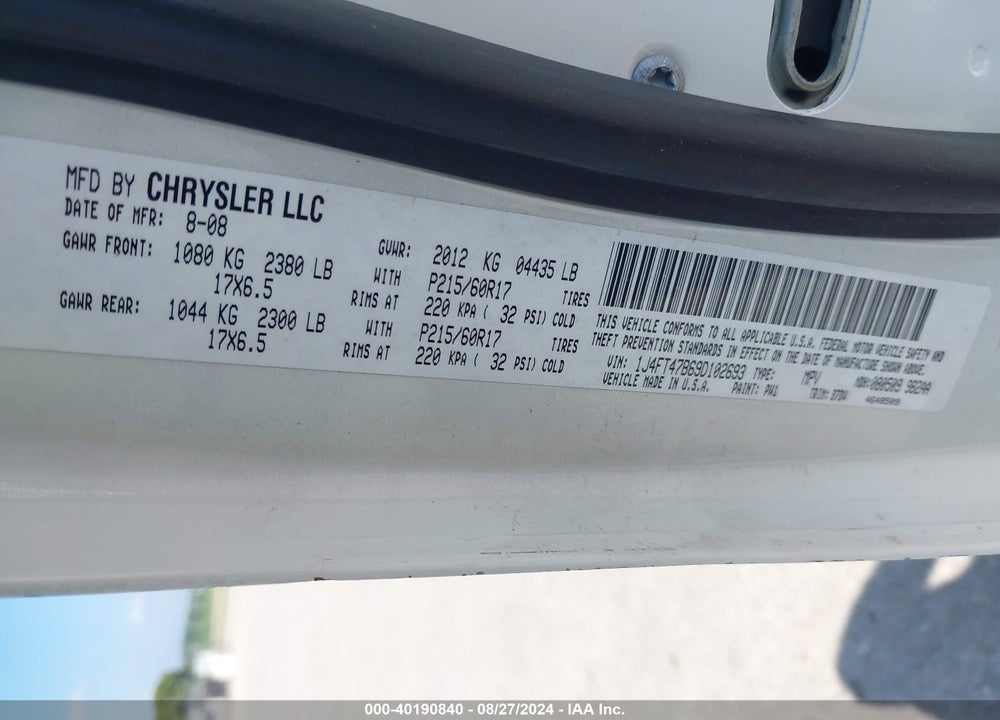 2009 JEEP COMPASS VIN: 1J4FT47B69D102693