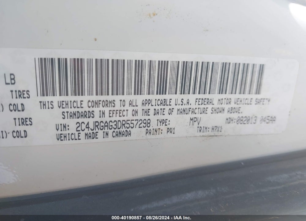 2013 RAM CARGO TRADESMAN VIN: 2C4JRGAG3DR557298