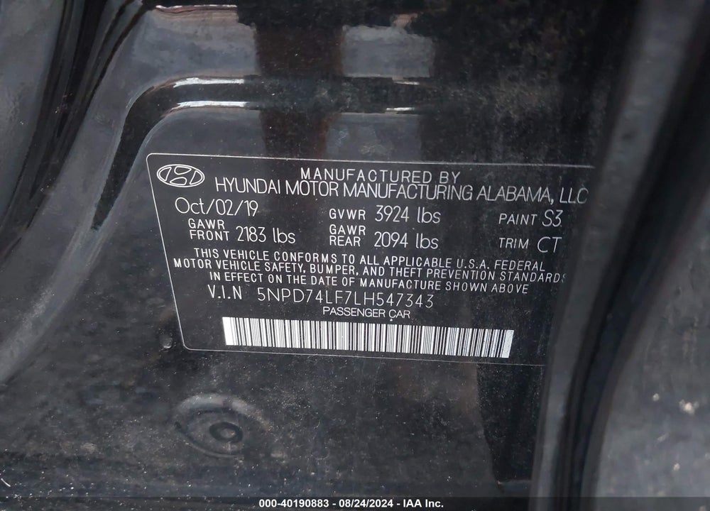 2020 HYUNDAI ELANTRA SE VIN: 5NPD74LF7LH547343
