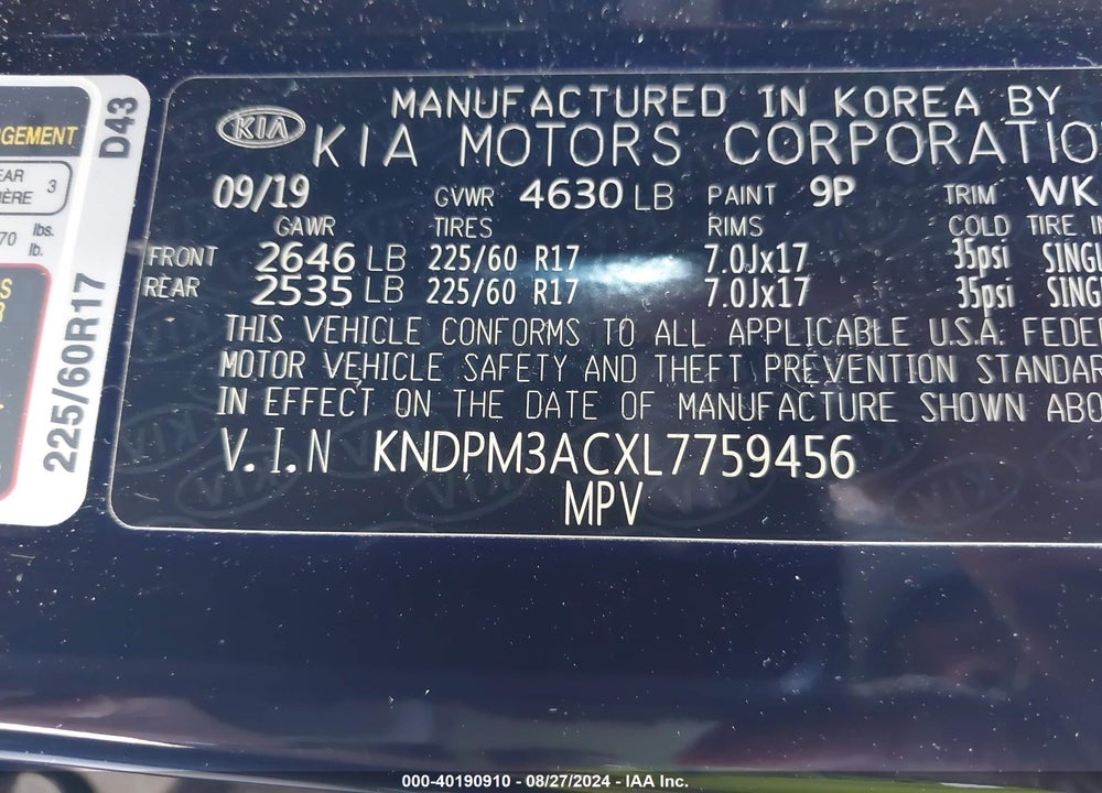 2020 KIA SPORTAGE LX VIN: KNDPM3ACXL7759456