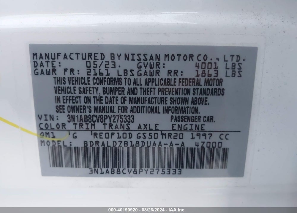 2023 NISSAN SENTRA SV XTRONIC CVT VIN: 3N1AB8CV8PY275333