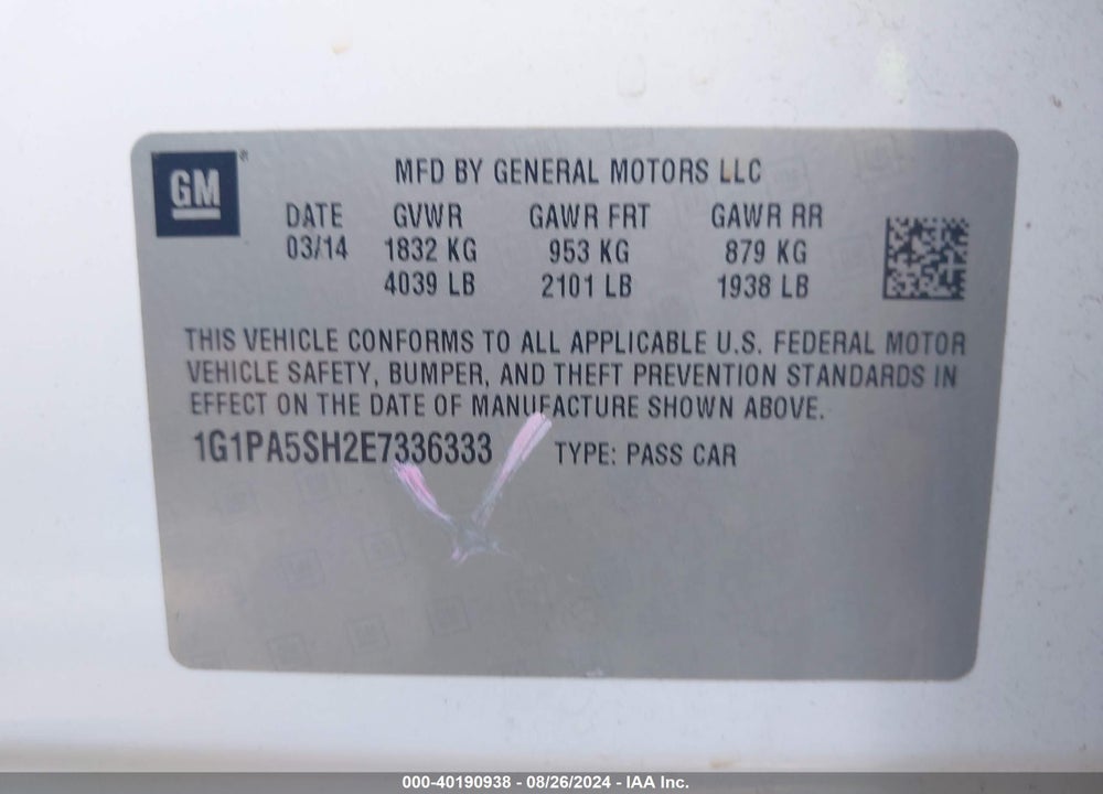 2014 CHEVROLET CRUZE LS AUTO VIN: 1G1PA5SH2E7336333