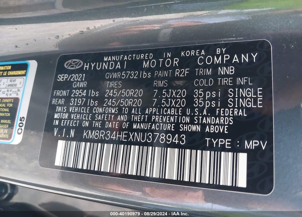 2022 HYUNDAI PALISADE SEL VIN: KM8R34HEXNU378943