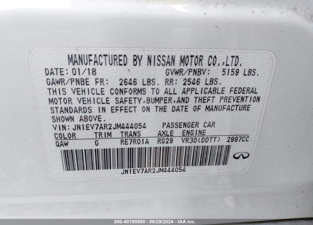 2018 INFINITI Q50 3.0T LUXE VIN: JN1EV7AR2JM444054