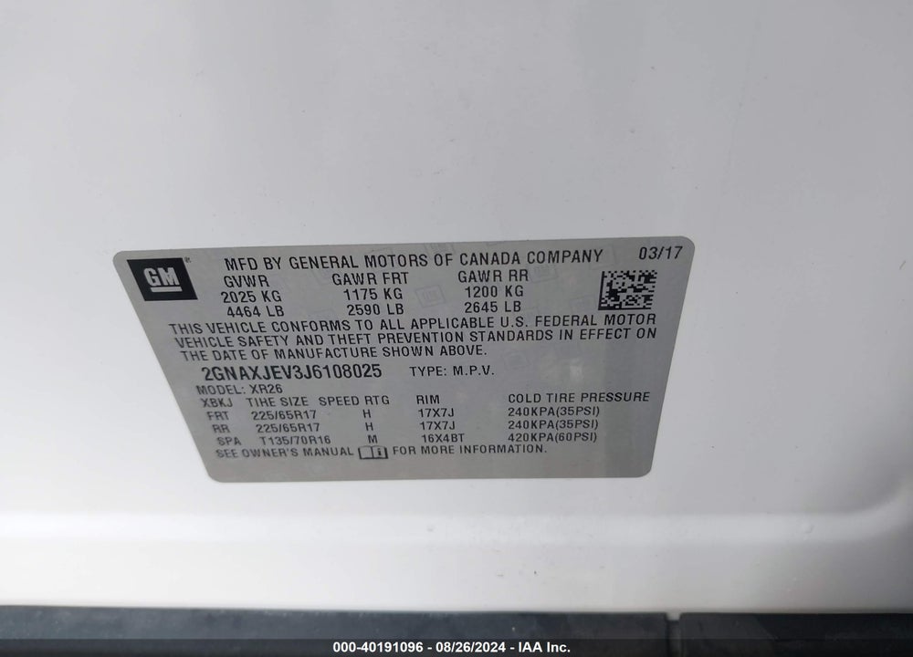 2018 CHEVROLET EQUINOX LT VIN: 2GNAXJEV3J6108025
