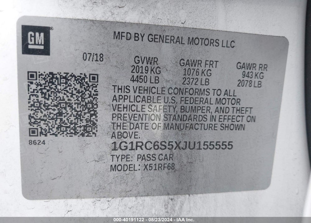 2018 CHEVROLET VOLT LT VIN: 1G1RC6S5XJU155555