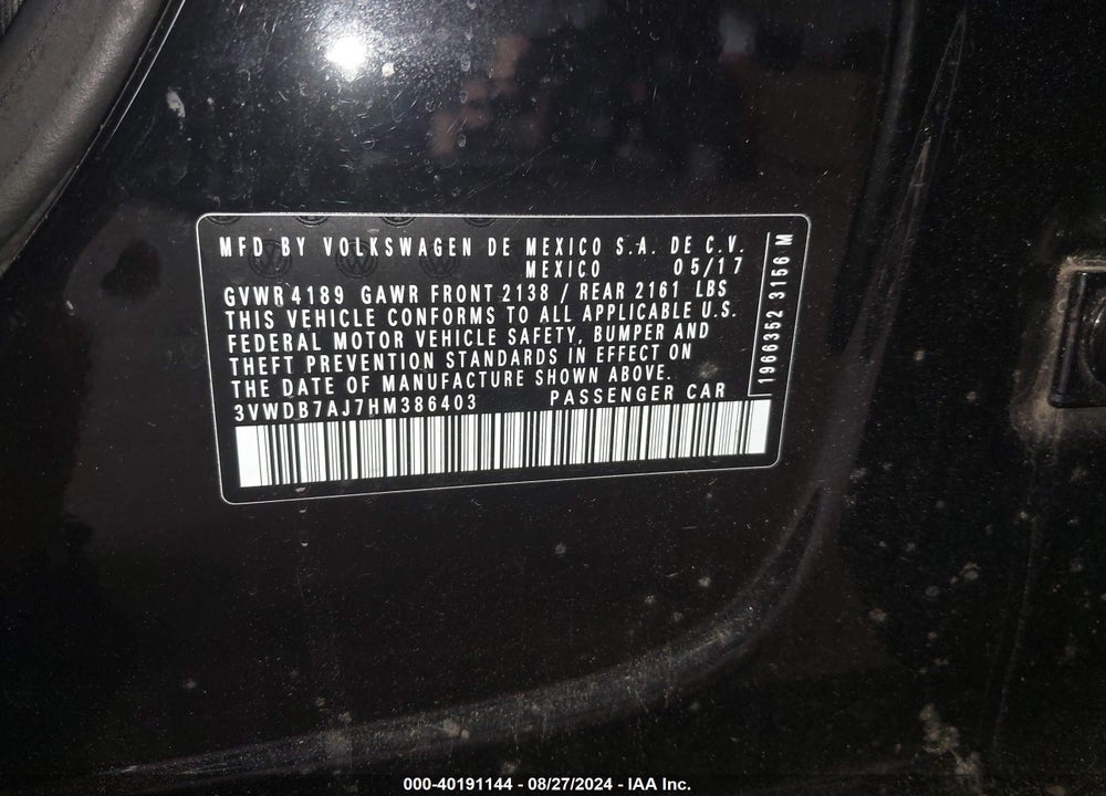 2017 VOLKSWAGEN JETTA 1.4T SE VIN: 3VWDB7AJ7HM386403