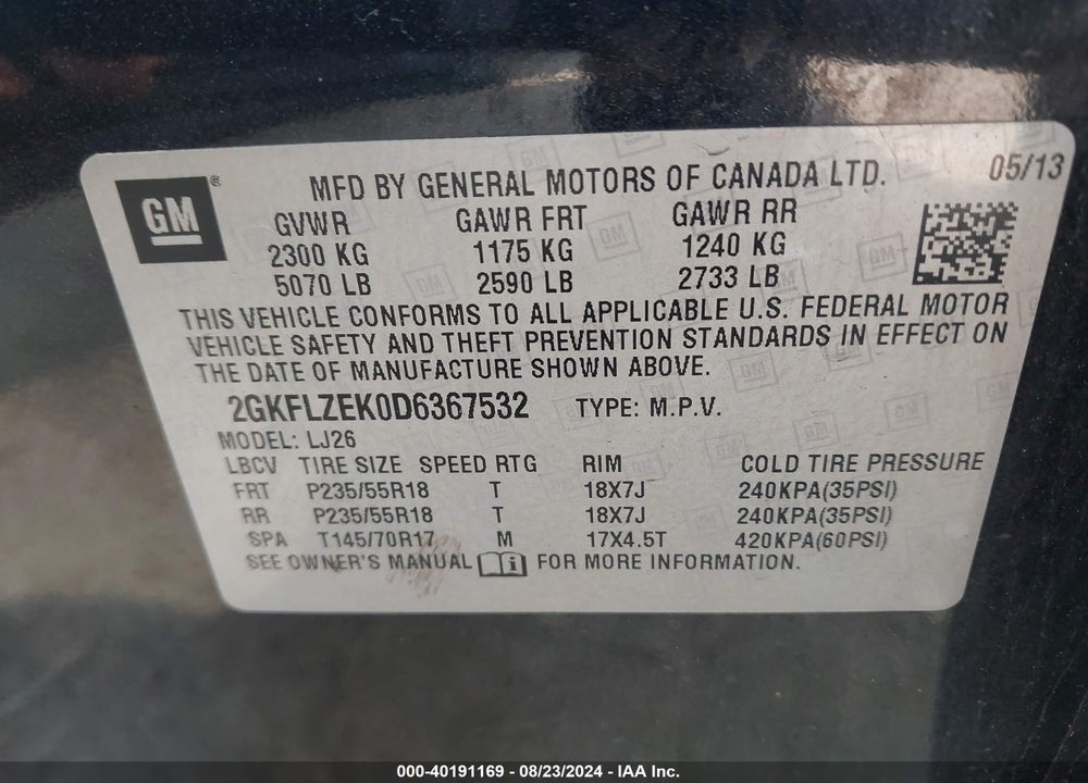 2013 GMC TERRAIN DENALI VIN: 2GKFLZEK0D6367532