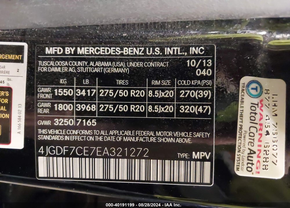 2014 MERCEDES-BENZ GL 450 4MATIC VIN: 4JGDF7CE7EA321272