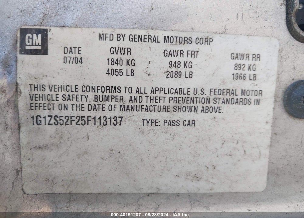 2005 CHEVROLET MALIBU VIN: 1G1ZS52F25F113137