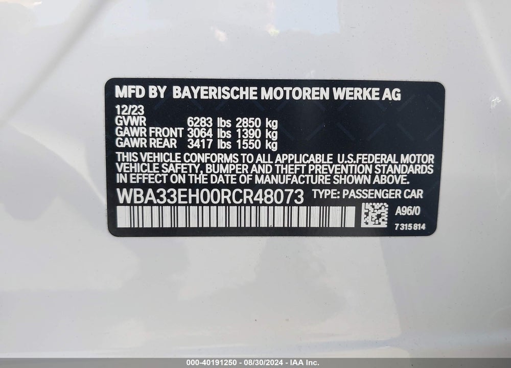 2024 BMW 740 I XDRIVE VIN: WBA33EH00RCR48073
