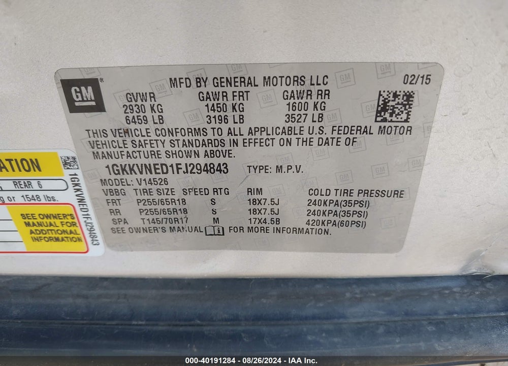 2015 GMC ACADIA SLE-1 VIN: 1GKKVNED1FJ294843