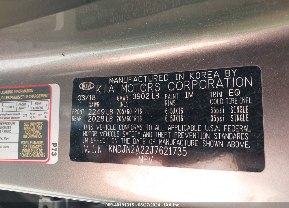 2018 KIA SOUL VIN: KNDJN2A22J7621735