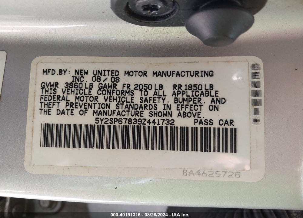 2009 PONTIAC VIBE VIN: 5Y2SP67839Z441732