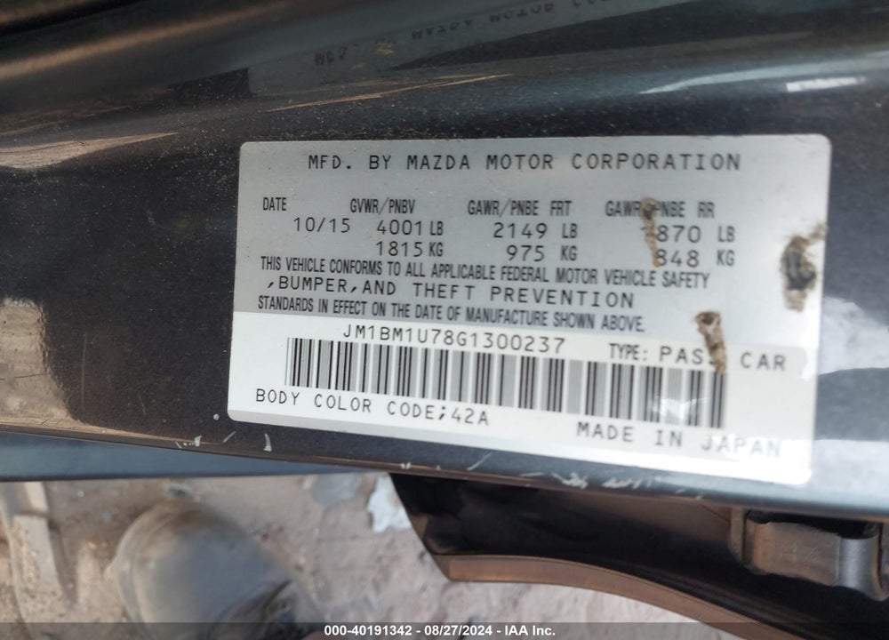 2016 MAZDA 3 I SPORT VIN: JM1BM1U78G1300237