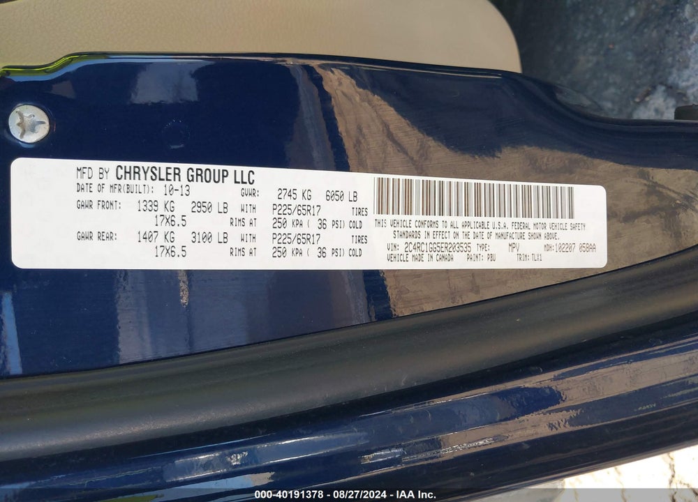 2014 CHRYSLER TOWN & COUNTRY LIMITED VIN: 2C4RC1GG5ER203535