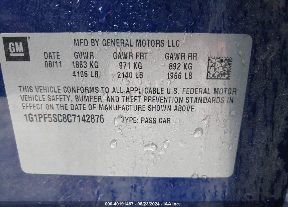 2012 CHEVROLET CRUZE 1LT VIN: 1G1PF5SC8C7142876