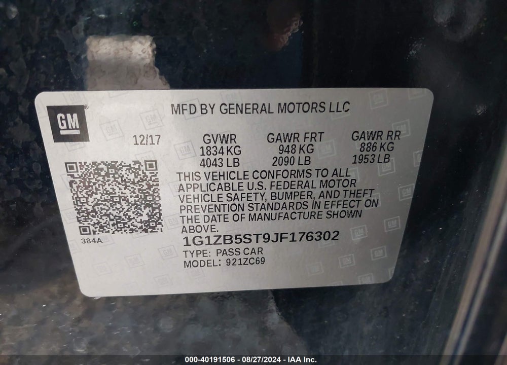 2018 CHEVROLET MALIBU 1LS VIN: 1G1ZB5ST9JF176302