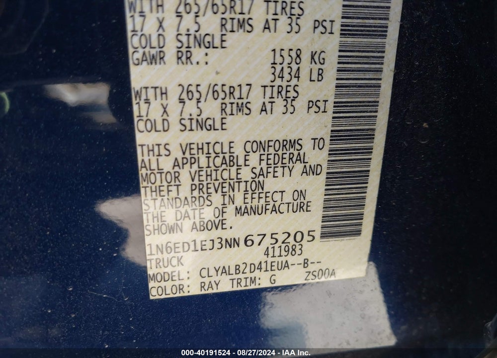 2022 NISSAN FRONTIER SV 4X2 VIN: 1N6ED1EJ3NN675205
