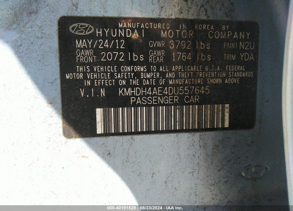 2013 HYUNDAI ELANTRA GLS VIN: KMHDH4AE4DU557645